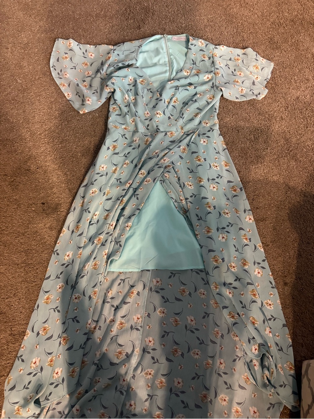 Aqua Floral High-Low Wrap Dress with Flutter Sleeves
